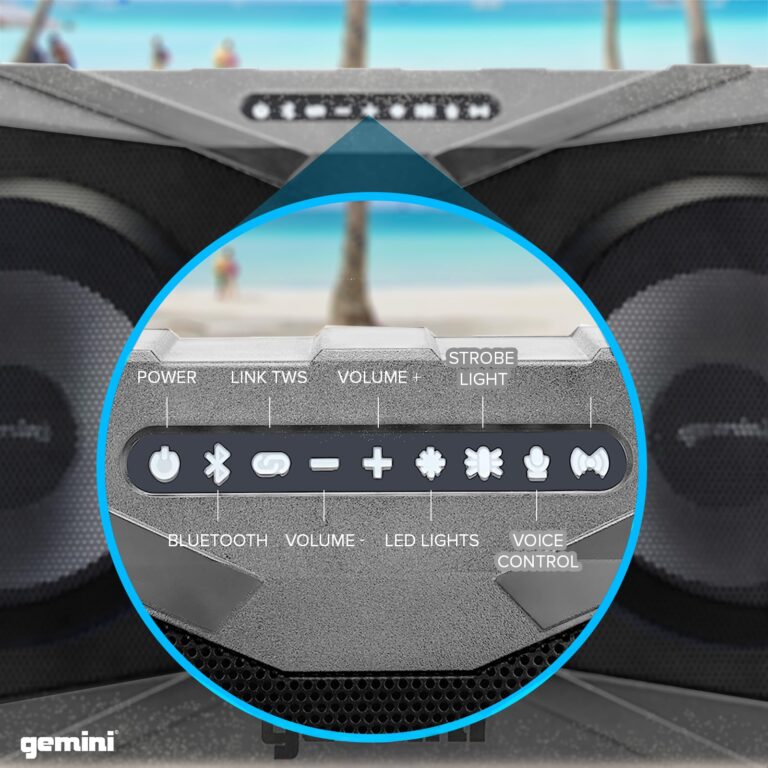 Gemini Sound SoundSplash 400W Floating Waterproof Wireless Bluetooth Speaker, LED Light Show, Dual 8” Woofers & NFC Pairing - Perfect for Pool Parties, Beach, Travel & Home Fun (Gray/Blue) - Image 5