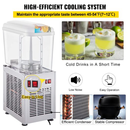 VEVOR 110V Commercial Beverage Dispenser,4.8 Gallon 18L Juice Dispenser Commercial,200W Stainless Steel Food Grade Material Ice Tea Drink Dispenser,Equipped with Thermostat Controller - Image 6