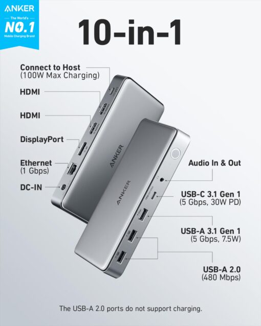 Anker 10-in-1 USB C Docking Station, Displaylink Docking Station with Dual HDMI and DisplayPort for Windows Laptops, MacBook Air/Pro 13/16 inch and More - Image 7