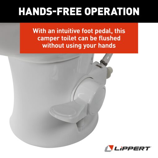 Lippert Flow Max RV Toilet with Elongated Ceramic Bowl, 18" Standard Profile, Full-Size Residential Seat, Easy-Close Lid, Efficient Flush - 2022113192 - Image 5