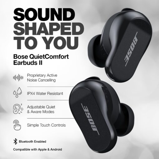 Bose QuietComfort Earbuds II Bundle with Protective Silicone Carrying Case and Cloth - Active Wireless Noise Cancelling in-Ear Bluetooth Headphones with Personalized Sound, Bose Earbuds 2 (Black) - Image 6
