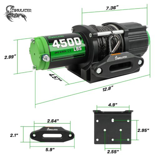 STIMULATER 4500LB ATV Winch with Synthetic Rope, with Wireless Remote and Wired Switch,with Hawse Fairlead,with Hook,IP67 Waterproof,Suitable for Most ATVs and UTVs - Image 4
