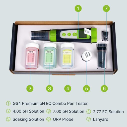 Apera Instruments GroStar Series GS4-P pH/EC/500ppm/700ppm/ORP 6-in-1 Combo Pen Tester Kit with Replaceable Double-Junction pH/EC Probe and ORP Probe for Hydroponics Water Quality Testing, Gen II - Image 7