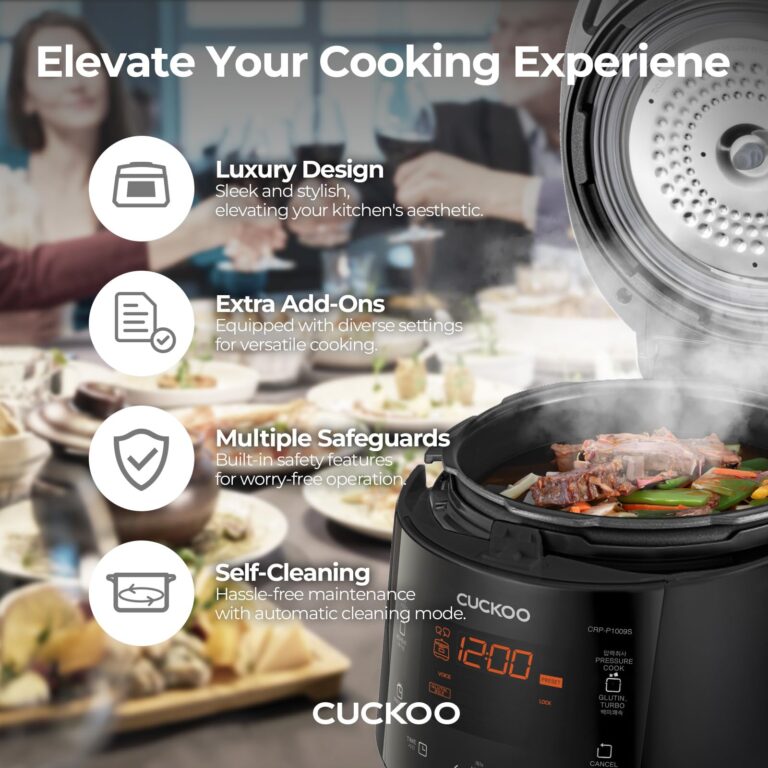 CUCKOO CRP-P1009SB 10-Cup (Uncooked) / 20-Cup (Cooked) Heating Pressure Rice Cooker & Warmer with Nonstick Inner Pot, 13 Menu Modes, Fuzzy Logic Tech, 3 Voice Guide, Auto Clean (Black) - Image 8