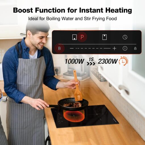 ThermoMate 12 Inch Induction Cooktop, 3500W 2 Boost Burner Built in Induction Stove Top, Electric Cooktop with 9 Heating Level, Timer & Child Safety Lock, Touch Control, 240V - Image 7