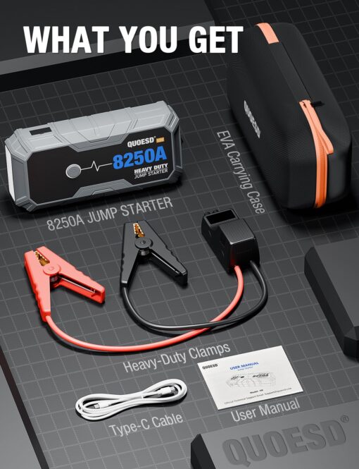 8250A Jump Starter Battery Jump Starter Battery Pack (for All Gas or 10.0+L Diesel), 12V Potable Heavy Duty Car Jump Start with 60W Power Bank 48-Months Stand-by Time - Image 2