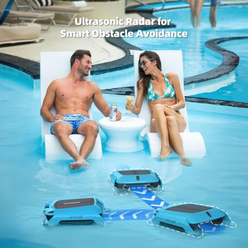 Solar Robotic Pool Skimmer Cleaner: SMONET Automatic Cordless Pool Skimmer for Above Ground Pool with Dual Charging Options Path Optimization, Two Speed Modes Saltwater Compatibility - Image 6