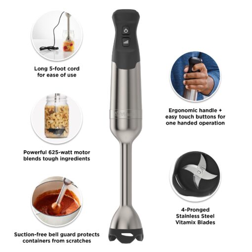 Vitamix 5-Speed Immersion Blender, 625-Watt Motor, One-Handed Operation, 5 ft cord, Stainless Steel/Black - Image 9
