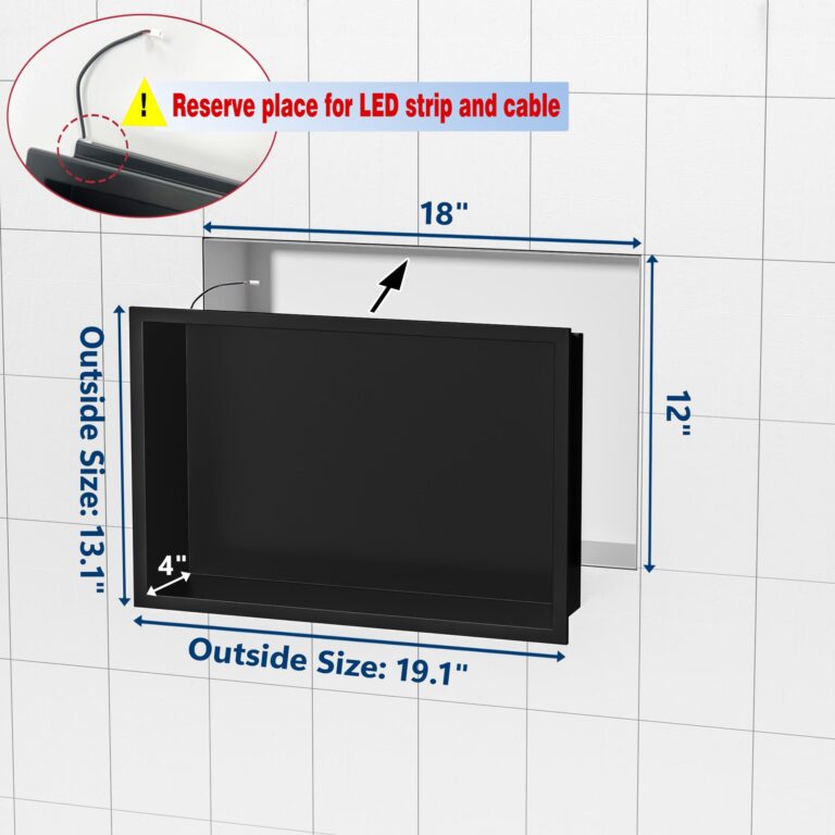 Neohomee RGB LED Light Shower Niche, Matte Black 18X12 in Stainless Steel Wall Niche with Remote Control, Waterproof No Tile Needed Wall Niche for Bathroom Storage Built-in Installation - Image 8