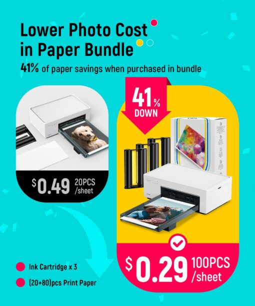 Liene M100 4x6'' Photo Printer, Phone Printer 100 Sheets & 3 Cartridges, Full-Color Photo, Portable Instant Photo Printer for iPhone Android, Thermal Dye Sublimation, Wi-Fi Picture Printer 100 Papers - Image 8
