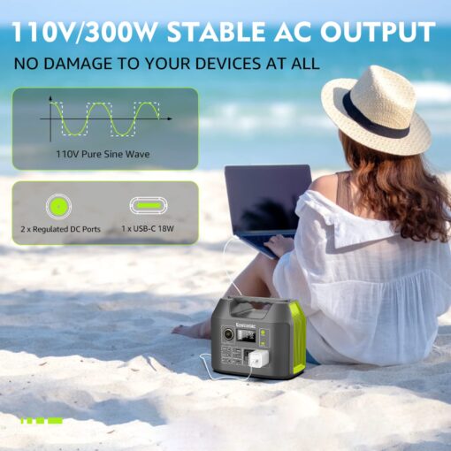 EnginStar Solar Generator, 300W Portable Power Station, 296Wh Lithium Battery Backup w/Two 110V Pure Sine Wave AC Outlet for Camping Road Trip RV, 80000mAh Sufficient Power Supply for Blackout - Image 8