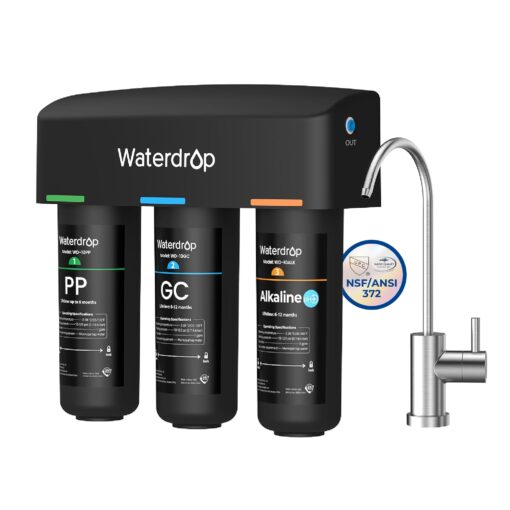 Waterdrop TSB-ALK 8 Layer High Capacity Slightly Alkaline Under Sink Water Filter, Reduces PFAS, PFOA/PFOS, Fluoride, Chlorine, Bad Taste & Odor, with Dedicated Faucet, Under Sink Water Filter