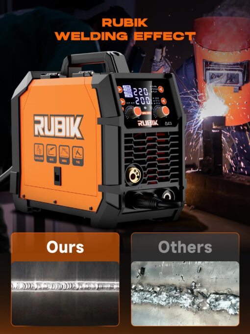 RUBIK MIG Welder 200A Welding Machine – 5 in 1 Flux Core Welder 110V/220V Dual Voltage with Advanced IGBT Inverter for MIG GAS GASLESS STICK TIG Welder - Image 3