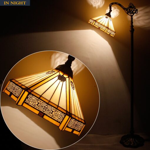 WERFACTORY Tiffany Floor Lamp Mission Hexagon Stained Glass Arched Lamp 12X18X64 Inches Gooseneck Adjustable Corner Standing Reading Light Decor Bedroom Living Room S011 Series - Image 3