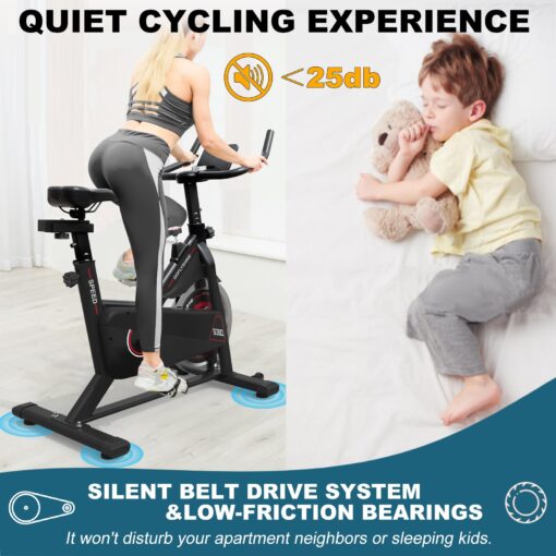 GOFLYSHINE Exercise Bike, Stationary Bike Stationary Indoor Cycling Bike for Home Cardio Gym 300lbs Weight Capacity, Workout Bike with Heavy Flywheel, Seat Cushion, LCD Monitor, Optoelectronic Heart Rate Monitoring, Heavy Duty Steel Frame,Silent Belt Driv - Image 3
