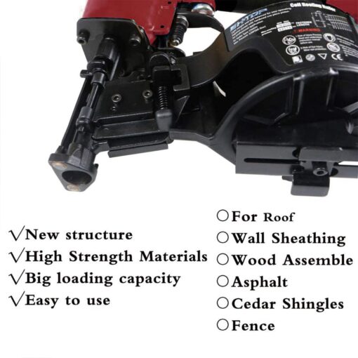BHTOP CN45N Roofing Nailer, 15 Degree Roofing Nail Gun, 3/4-Inch to 1-3/4-Inch Coil Nails, 120-pcs Load Capacity Coil Nailer in Red - Image 4