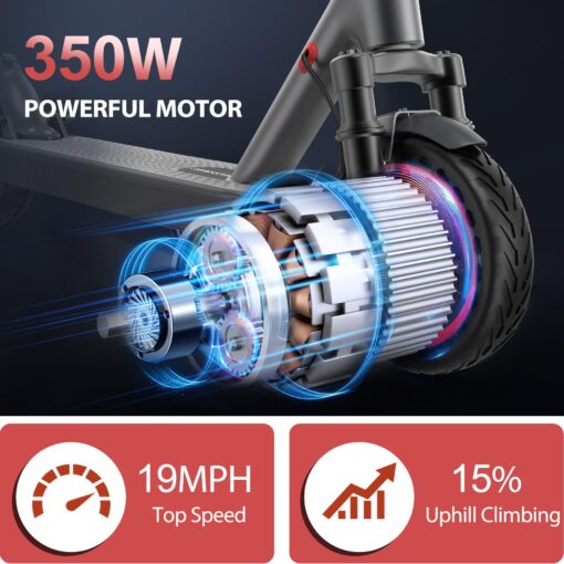 Electric Scooter, 8.5" /10“Tire, 16/19/22Mph Top Speed, 12/22/28 Miles Long Range, Folding Escooter for Adults and Teens with Dual Braking,Dual Suspension, App - Image 6
