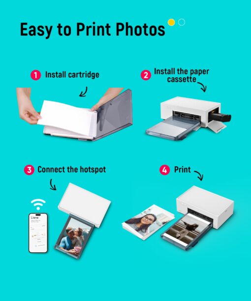 Liene M100 4x6'' Photo Printer, Phone Printer 100 Sheets & 3 Cartridges, Full-Color Photo, Portable Instant Photo Printer for iPhone Android, Thermal Dye Sublimation, Wi-Fi Picture Printer 100 Papers - Image 3