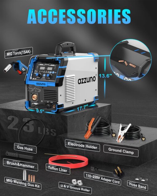 AZZUNO Single PULSE Aluminum MIG Welder Machine 175Amp, 110V 220V 5-in-1 Multiprocess Welding Machine with PULSE Aluminum MIG/Flux MIG/Gas MIG/Stick/Lift TIG Welding, Wire Feed Welder - Image 2