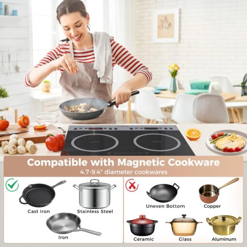 CAMPLUX RV Induction Cooktop 2 Burners 1800W, Electric Cooktop 120V Plug in, Portable Induction Stove with Sensor Touch, Timer, Safety Lock, Countertop/Built-in for RV, Mini Kitchen or Apartments - Image 4