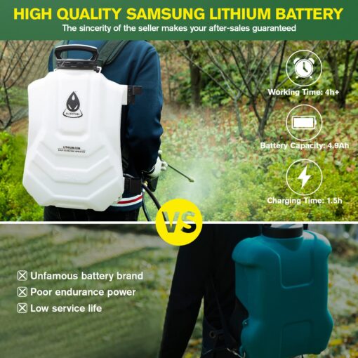 ALIENTABI Battery Powered Backpack Sprayer 4 Gallon, Self-Cleaning Garden Sprayer, 4.9Ah Ultra-Long Power Supply Lithium Battery Sprayer for Weeding, Cleaning, No Gear Limit, Variable Pressure - Image 5
