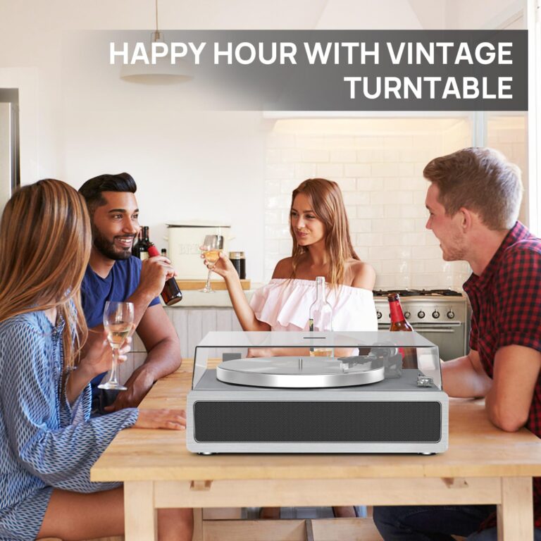 Turntable Record Player with Built-in Speakers, Vinyl Record Player Support Bluetooth Playback Auto Stop 33&45 RPM Speed RCA Line Out AUX in All-in-one Belt-Drive Turntable for Vinyl Records Grey - Image 3