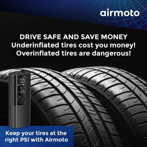 Airmoto Tire Inflator Portable Air Compressor - 3pack - Air Pump for Car Tires with Digital Pressure Gauge, LED Light and Auto Shut-Off Function - Cordless Pump for Car, Motorcycle, Bicycle, Balls - Image 3