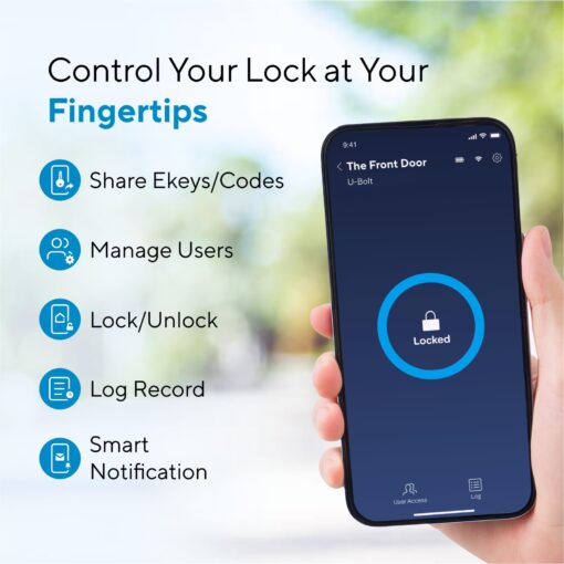ULTRALOQ U-Bolt Pro Smart Lock with WiFi Bridge, 7-in-1 Fingerprint Keyless Entry Door Lock, App Remote Control, Backlit Keypad, Auto Unlock, Front Door Smart Deadbolt, IP65 Waterproof, 1Year Battery - Image 9