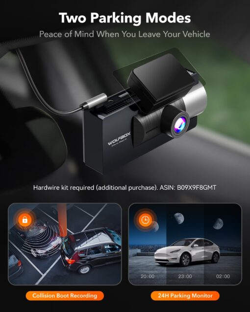 WOLFBOX i17 4K 3 Channel Dash Cam, 5.8GHz WiFi & GPS with 64GB Card, 4K+1080P+1080P Dash Cam Front and Rear Inside, Triple Car Camera with 3 Inch Screen, IR Night Vision, WDR, 24H Parking Mode - Image 4