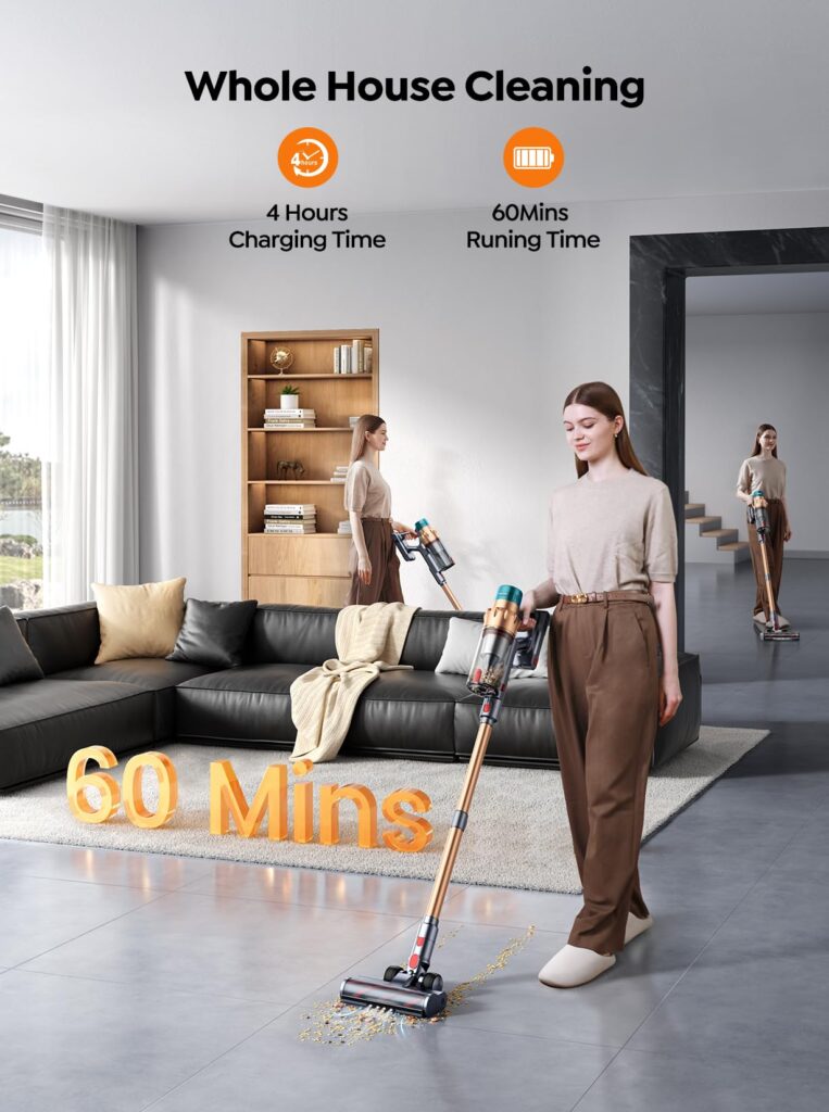 Cordless Vacuum Cleaner, 550W 45KPA 60 Mins Runtime Self-Standing Vacuum Cleaners for Home, Stick Vacuum with Charging Dock Station Removable Battery, Handheld Vacuum for Pet Hair/Carpet/Floor - Image 7