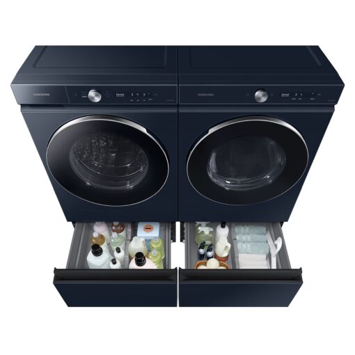 SAMSUNG 27-Inch Bespoke Front Load Washer Dryer Pedestal Stand w/ Pull Out Laundry Storage Drawer, WE502ND, Brushed Navy - Image 2