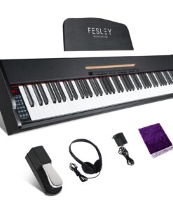 Fesley Weighted Piano Keyboard 88 Keys: Full Size Electric Keyboard Piano for Beginners, Portable 88 Key Keyboard with Daul Speaker,Sustain Pedal,Power Adapter,Support Bluetooth,USB MIDI,FEP300,Black