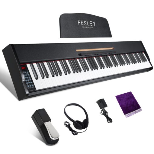 Fesley Weighted Piano Keyboard 88 Keys: Full Size Electric Keyboard Piano for Beginners, Portable 88 Key Keyboard with Daul Speaker,Sustain Pedal,Power Adapter,Support Bluetooth,USB MIDI,FEP300,Black