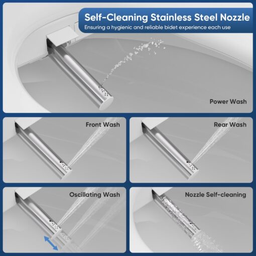 BATHKITY Smart Bidet Toilet Seat, Electric Heated Toilet Seat with Instant Warm Bidet Wash & Warm Air Dryer, Self-Cleaning Stainless Steel Nozzle, Soft Close Lid, Elongated - Image 7