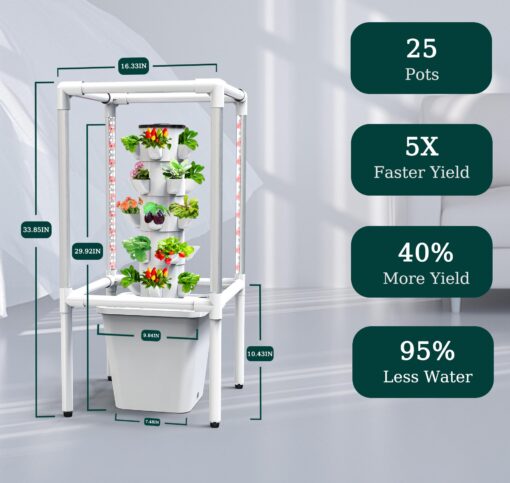 Sjzx Hydroponics Growing System Kit with Grow Lights |25-Plant Hydroponic Tower | Home Indoor Gardening Herbs, Fruits and Vegetables | Indoor Hydroponics Tower System Kit - Image 6