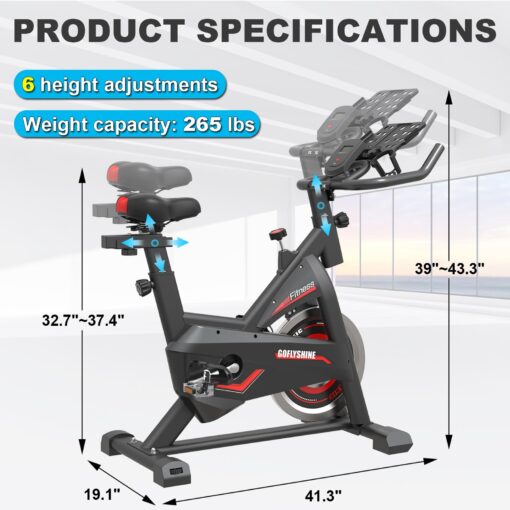 GOFLYSHINE Exercise Bikes Stationary,Exercise Bike for Home Indoor Cycling Bike for Home Cardio Gym,Workout Bike with pad Mount & LCD Monitor,Silent Belt Drive (Black-red) - Image 7