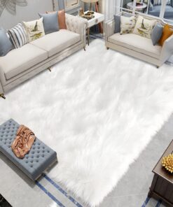 Latepis White Faux Fur Rug 8x10, Faux Fur Sheepskin Rug for Living Room, Fluffy Washable Fuzzy Carpet for Bedroom, Luxury Room Decor, Rectangle