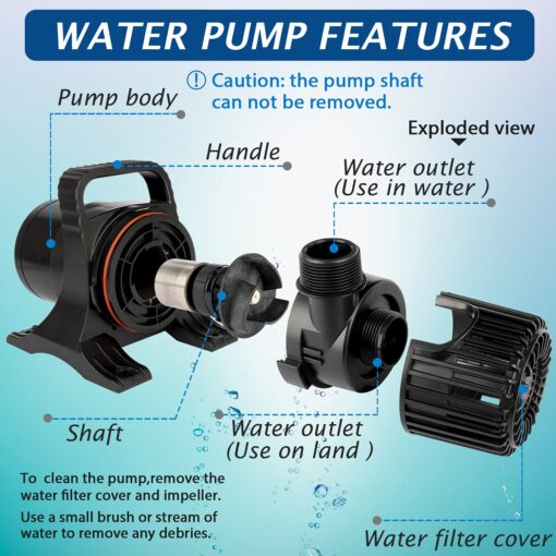 WaterRebirth (8600GPH 520W, UL listed) High Flow Submersible Water Fountain Aquarium Sump Pond Electric Waterfall Pump PS-8600 - Image 5
