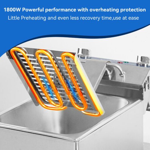 TOPKITCH 8.5Qt Electric Fryer with Oil Drain,30 Minutes Timer,Stretch forming oil tank,Lid and Solid Wire Mesh Basket,Medium Duty Commercial Electric Countertop Deep Fryers-120V,1800W - Image 2