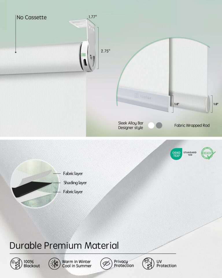 Yoolax Smart Coupled Roller Shades Compatible with Alexa Google, Motorized Blinds with Remote Blackout Coupled Roller Shades for X-Large Windows, Custom Size (XL Coupled-White) - Image 3