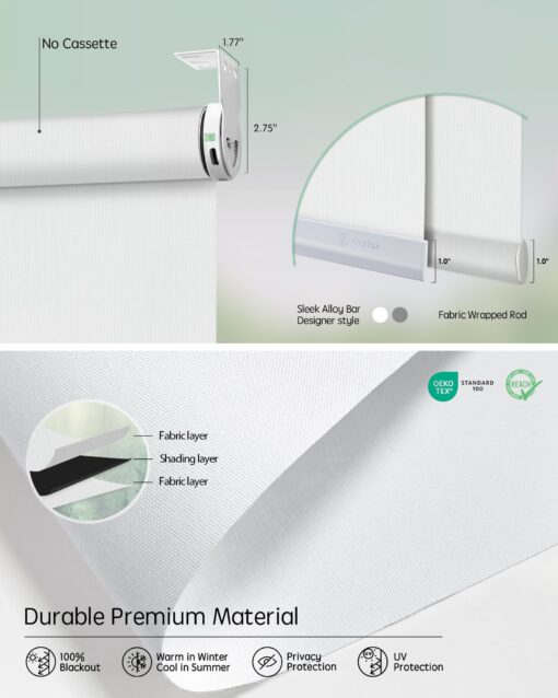 Yoolax Smart Coupled Roller Shades Compatible with Alexa Google, Motorized Blinds with Remote Blackout Coupled Roller Shades for X-Large Windows, Custom Size (XL Coupled-White) - Image 3
