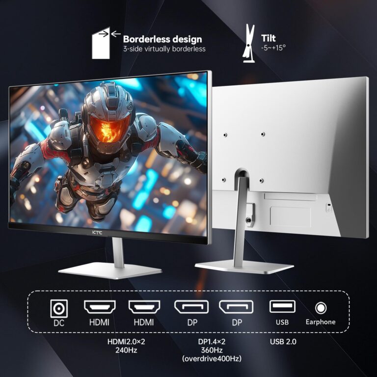 KTC 24.5 Inch 400Hz Gaming Monitor, FHD 1080P 240Hz Computer Monitor, Fast IPS, FreeSync/G-Sync Compatible, HDR400, DisplayPort x2 HDMI x2, VESA, Tilt Adjustable,H25X7 - Image 5