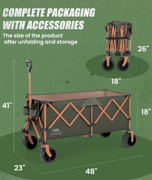 Moothing 48”L Foldable Wagons Carts Extended, Collapsible Folding Wagon 500lbs Heavy Duty, 400L Large Beach Wagon, Utility Wagon with All Terrain Big Wheels for Sports, Camping, Grocery, Garden, Green - Image 4