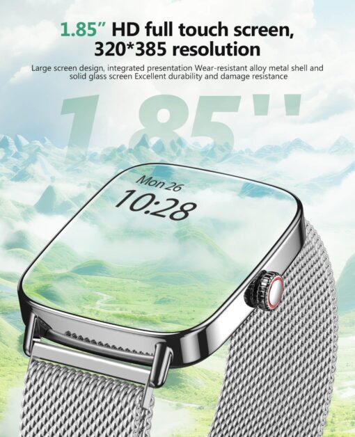 2025 Smart Watches for Women Men, 1.85" AI Voice Smartwatch, 24/7 Heart Rate Monitor, Stress/SpO2/Sleep Tracker, IP68 Waterproof, Weather, 100+ Sports Fitness Tracker for Android iOS Silver Metal - Image 4