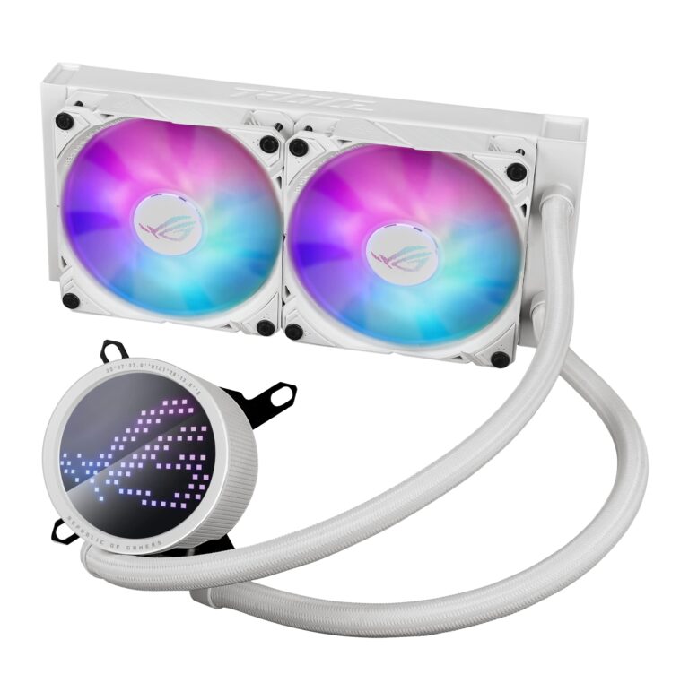 ASUS ROG RYUO III 240 ARGB White Edition All-in-one AIO Liquid CPU Cooler 240mm Radiator, Asetek 8th gen Pump Solution, Anime Matrix™ LED Display and ROG AF 12S ARGB Fan. - Image 6