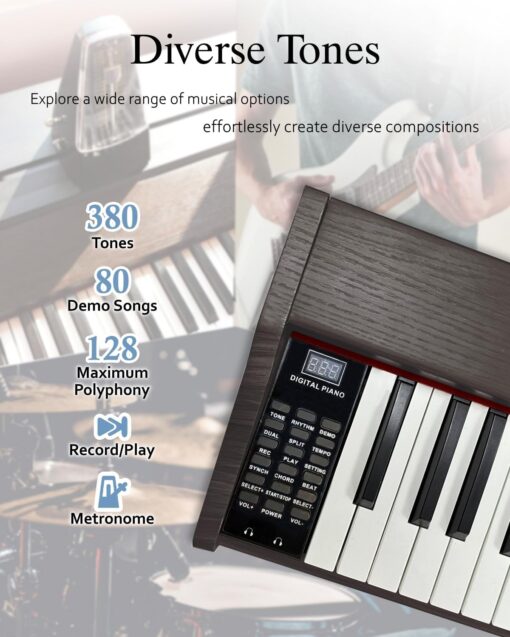 Longeye Piano Keyboard 88 Keys Wooden Electric Piano Semi Weighted Digital Piano for Beginner & Professional with Piano Stand, Music Rest, Headphones MOLD2 Walnut - Image 6