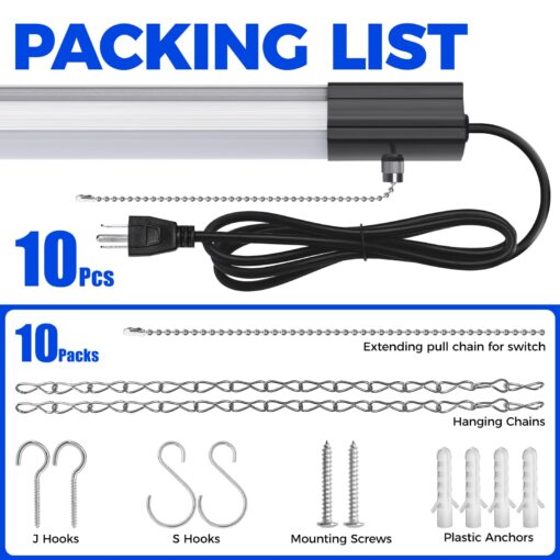 Barrina BS84 LED Shop Lights for Workshop 4FT, 84W, 10000LM, 5000K Utility Shop Lights, Pull Chain ON/Off, Hanging or Flush Mount, ETL, 10 Packs - Image 3
