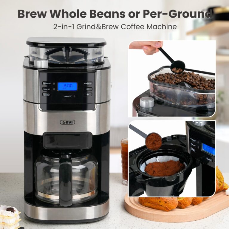 Gevi 10-Cup Drip Coffee Maker with Built-in Grinder, Programmable Brew Coffee Machine with Timer, Reusable Filter, 1.5L Water Tank, Coffee Pot, Warming Plate Burr Grinder Combo - Image 8
