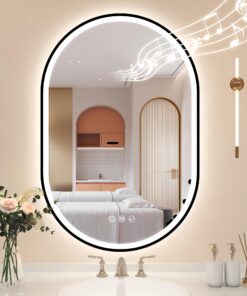 STARLEAD 24"x36" LED-Bathroom-Mirror-with-Lights, Wall-Mounted with Bluetooth, Anti-Fog, 3 Color Temperature Dimmable Brightness, Waterproof, Tempered Glass, Frontlit & Backlit, Black Frameless Oval