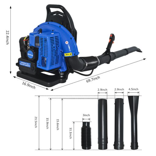 72CC Gas Backpack Leaf Blower, 3.6HP 2 Stroke Engine Gas Blower, Airflow, Grass Lawn Blow Air Cooling Gasoline Grass Blow, Efficient Lawn - Image 6